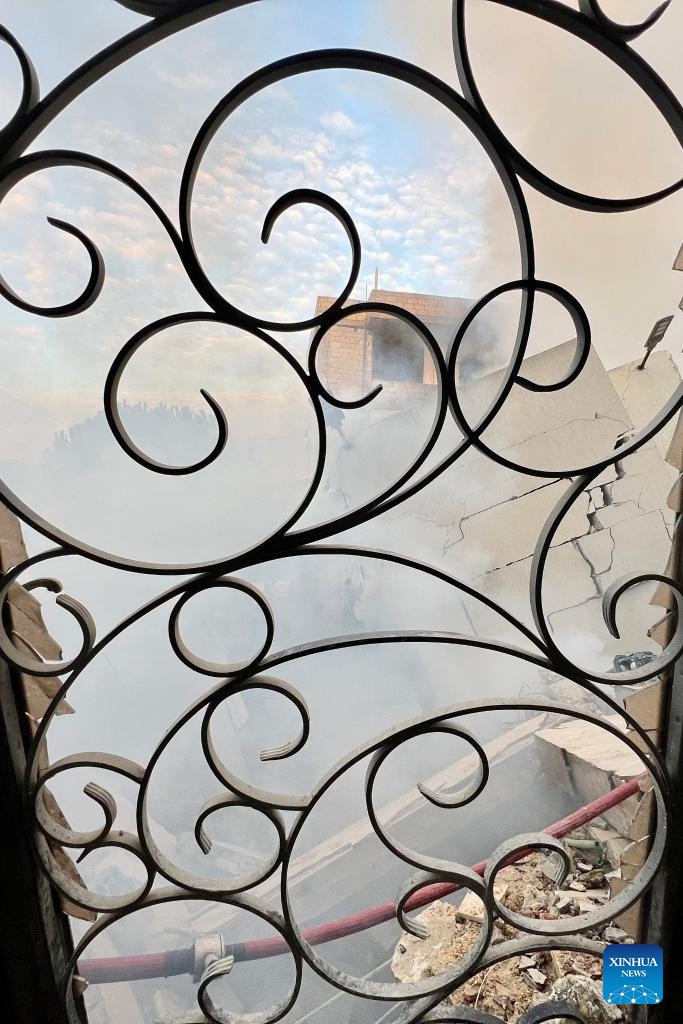 Photo taken on Dec. 4, 2025 shows buildings destroyed by Israeli airstrikes in the town of Jbaa, south Lebanon. Israeli airstrikes targeted buildings in four towns in southern Lebanon on Thursday afternoon, Lebanon's official National News Agency reported. According to a Lebanese army intelligence source, four buildings were destroyed and around 20 nearby homes were damaged. (Photo by Ali Hashisho/Xinhua)