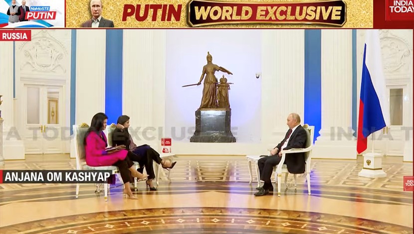 Screenshot of India Today on an interview with Russian President Vladimir Putin