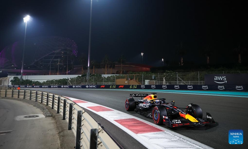 Red Bull's Dutch Driver Max Verstappen competes during the Qualifying of Formula One Abu Dhabi Grand Prix at the Yas Marina Circuit in Abu Dhabi, the United Arab Emirates, on Dec. 6, 2025. (Photo by Qian Jun/Xinhua)