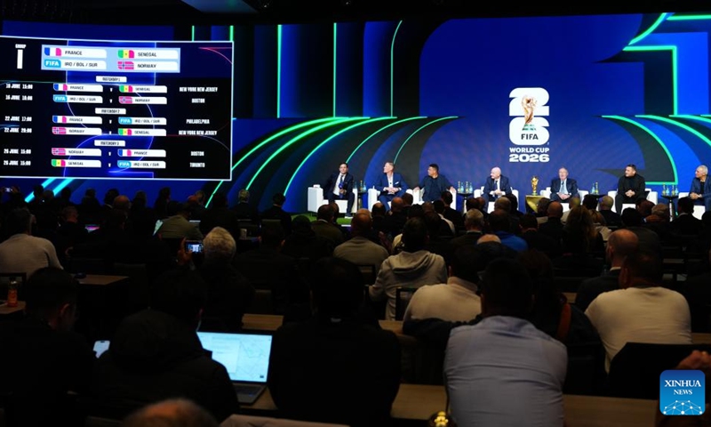 Photo taken on Dec. 6, 2025 shows the general view of the unveiling of the match schedule for the FIFA World Cup 2026 in Washington, D.C., the United States, on Dec. 6, 2025. (Xinhua/Jia Haocheng)