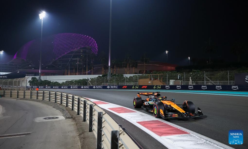 McLaren's Australian Driver Oscar Piastri competes during the Qualifying of Formula One Abu Dhabi Grand Prix at the Yas Marina Circuit in Abu Dhabi, the United Arab Emirates, on Dec. 6, 2025. (Photo by Qian Jun/Xinhua)