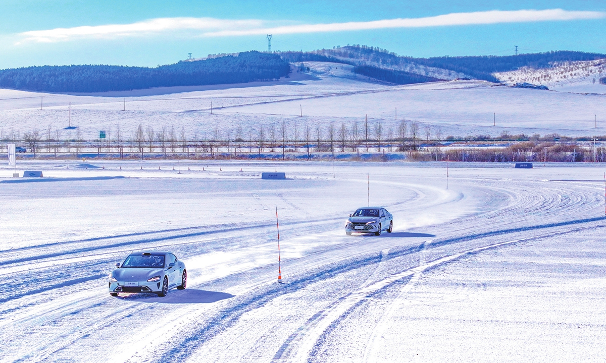 New-energy vehicles undergo low temperature performance testing at a cold region vehicle testing base in Hulun Buir City, North China's Inner Mongolia Autonomous Region on December 8, 2025. Leveraging its unique natural conditions, the city has positioned the cold?region vehicle testing industry as a new driver for its ice and snow economy.
Photo: VCG