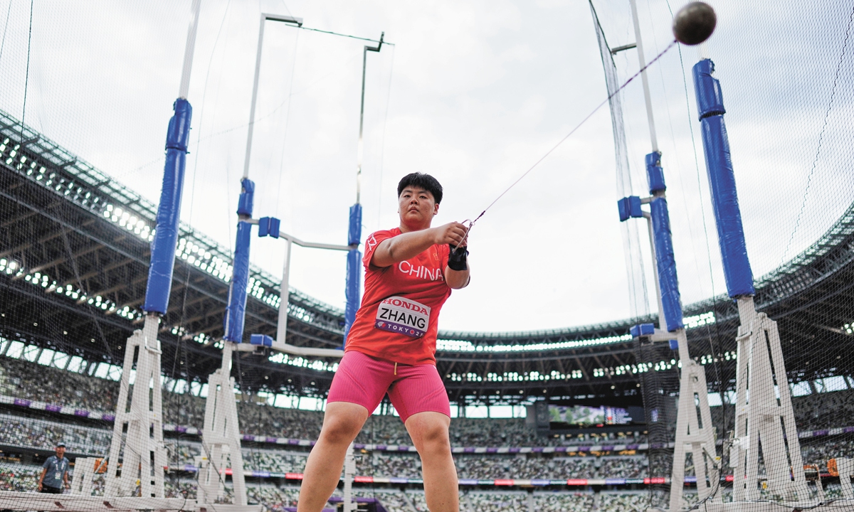 Zhang Jiale competes in the women's hammer throw qualification round at the 2025 World Athletics Championships in Tokyo, Japan, on September 14, 2025. Photo: VCG