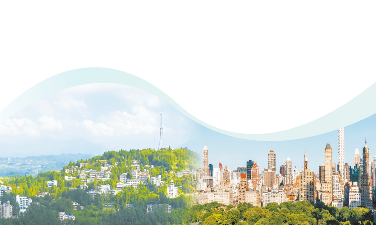 A view of Kuliang, Southeast China's Fujian Province (left) and a view of New York City. Photo: VCG