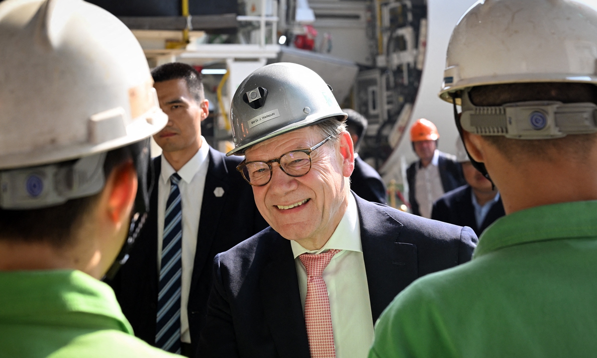 Foreign Minister Wadephul visits China
09 December 2025, China, Guangdong: Federal Foreign Minister Johann Wadephul (M, CDU) visits Herrenknecht AG. The German company assembles and refurbishes tunnel boring machines and manufactures tools for mining slate. Photo: Soeren Stache/dpa
SOEREN STACHE / DPA / dpa Picture-Alliance via AFP