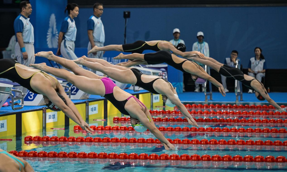 Athletes compete in the first-day swimming events of the 12th National Games for Persons with Disabilities and the 9th National Special Olympics Games at the Shenzhen Universiade Center Natatorium in Shenzhen, South China’s Guangdong Province on December 9, 2025. Photo: Courtesy of the organizer committee