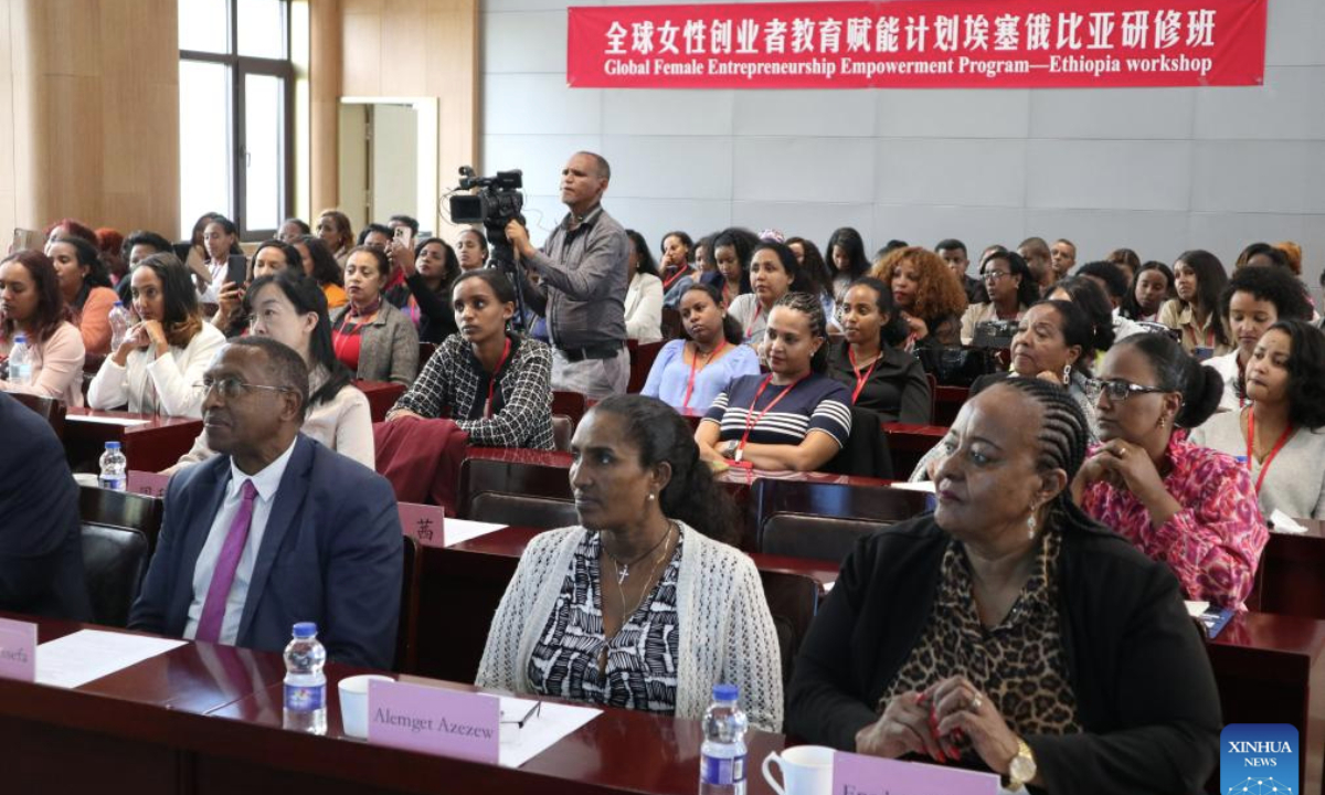 People attend the launching event of the Global Female Entrepreneurship Empowerment Program Workshop in Addis Ababa, Ethiopia, on Dec. 8, 2025.(Xinhua/Li