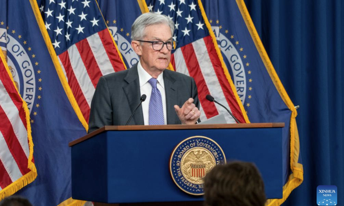 U.S. Federal Reserve Chair Jerome Powell attends a press conference in Washington, D.C., the United States, Dec. 10, 2025. The U.S. Federal Reserve on Wednesday decided to lower the target range for the federal funds interest rate by 25 basis points to 3.5 to 3.75 percent, marking its third rate cut this year. (Photo by Li Yuanqing/Xinhua)