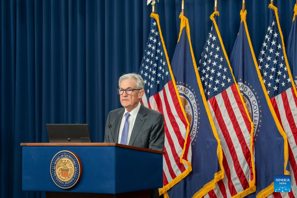 U.S. Federal Reserve Chair Jerome Powell attends a press conference in Washington, D.C., the United States, Dec. 10, 2025. The U.S. Federal Reserve on Wednesday decided to lower the target range for the federal funds interest rate by 25 basis points to 3.5 to 3.75 percent, marking its third rate cut this year. (Photo by Li Yuanqing/Xinhua)