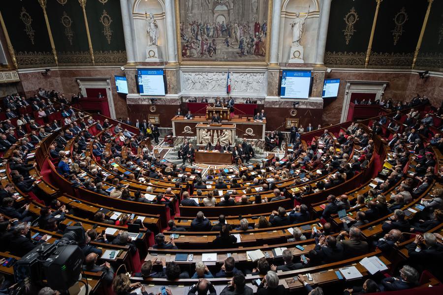 French Prime Minister Sebastien Lecornu delivers a policy speech at the National Assembly in Paris, France, Oct. 14, 2025. French Prime Minister (PM) Sebastien Lecornu on Tuesday announced the suspension of controversial pension reforms until the presidential election. (Photo by Aurelien Morissard/Xinhua)
