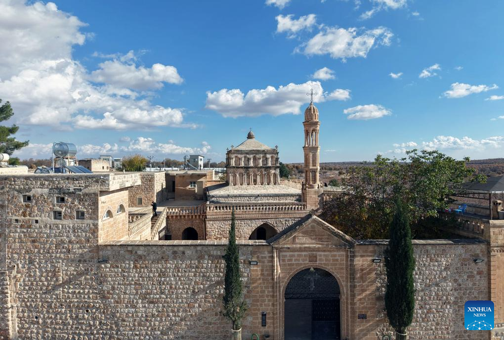 A drone photo taken on Dec. 14, 2025 shows the historic Anitli neighborhood in Midyat, Mardin province, Türkiye. Anitli has been named one of the Best Tourism Villages 2025 by the United Nations World Tourism Organization (UNWTO), a designation expected to further boost the area's growing tourism momentum. It has preserved its natural charm and is home to historic landmarks that captivate visitors. (Mustafa Kaya/Handout via Xinhua)