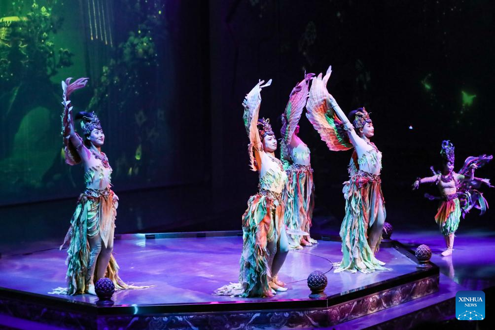 An immersive dance drama Ancient Sound of Dunhuang is staged in Dunhuang, northwest China's Gansu Province, Dec. 15, 2025.

Blending elements drawn from the murals and sculptures of Dunhuang, the performance features elaborately designed stage, holographic display, and awe-inspiring dance. (Xinhua/Lang Bingbing)