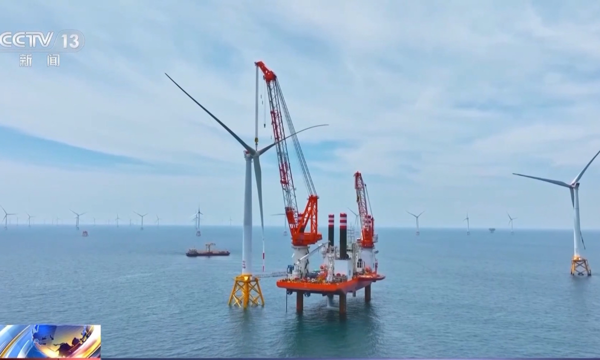 China’s farthest offshore wind power project, the Three Gorges Jiangsu Dafeng Offshore Wind Power Project, achieves full-capacity generation and grid connection on December 15, 2025. Photo: Screenshot from China Media Group