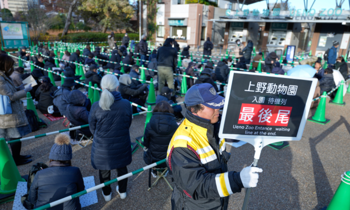 Visitors queue to watch giant pandas Xiao Xiao and Lei Lei at Ueno Zoo in Tokyo on December 16, 2025. Photo: VCG