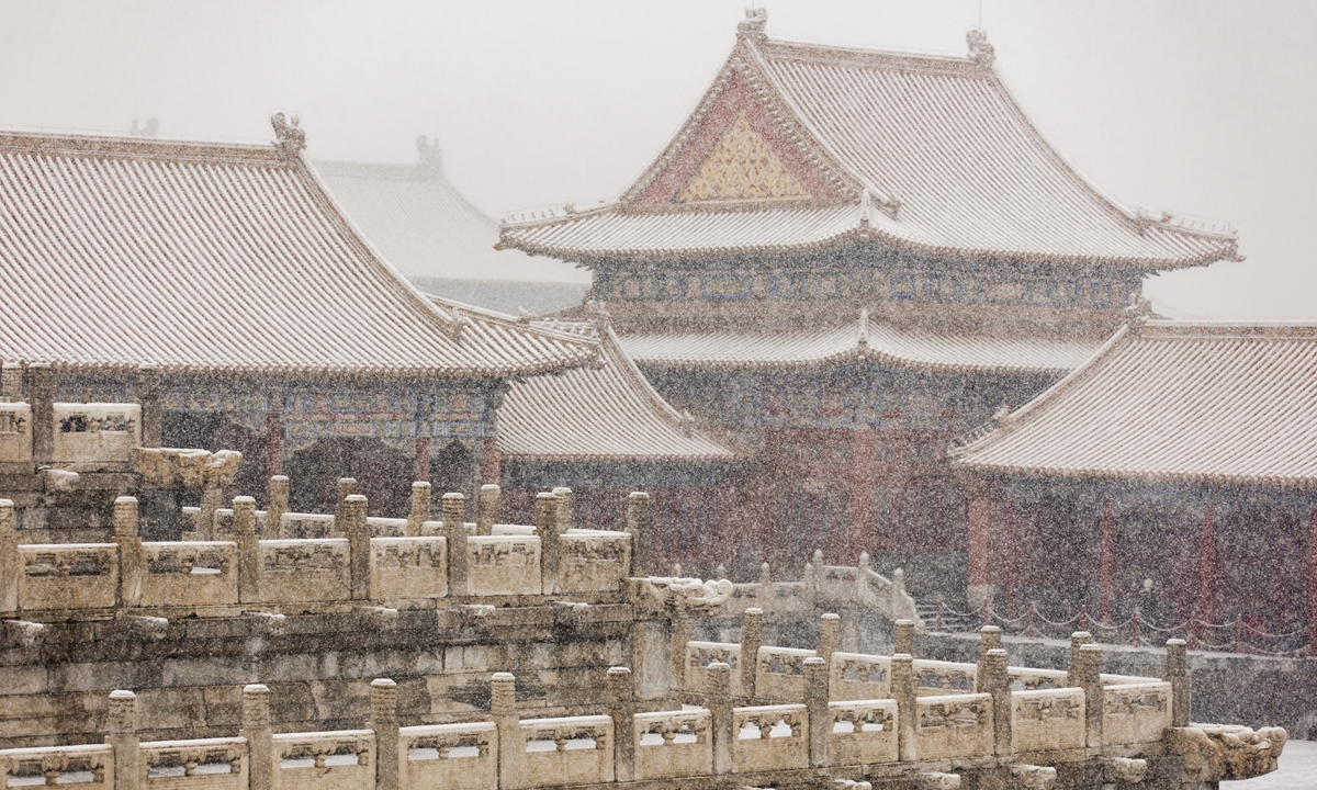 File photo of the Palace Museum, also known as the Forbidden City, in the snow.  Photo: IC