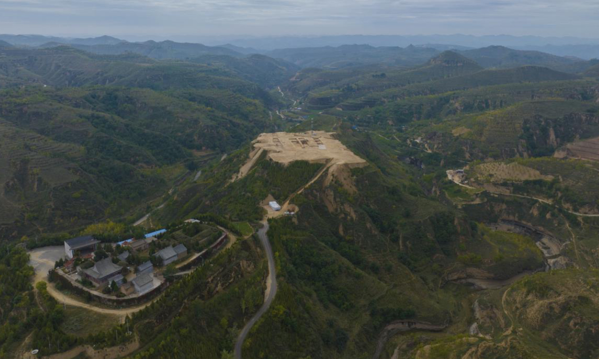 An aerial photo of Zhaigou site in Northwest China's Shaanxi Province Photo: Courtesy of the Shaanxi Academy of Archaeology