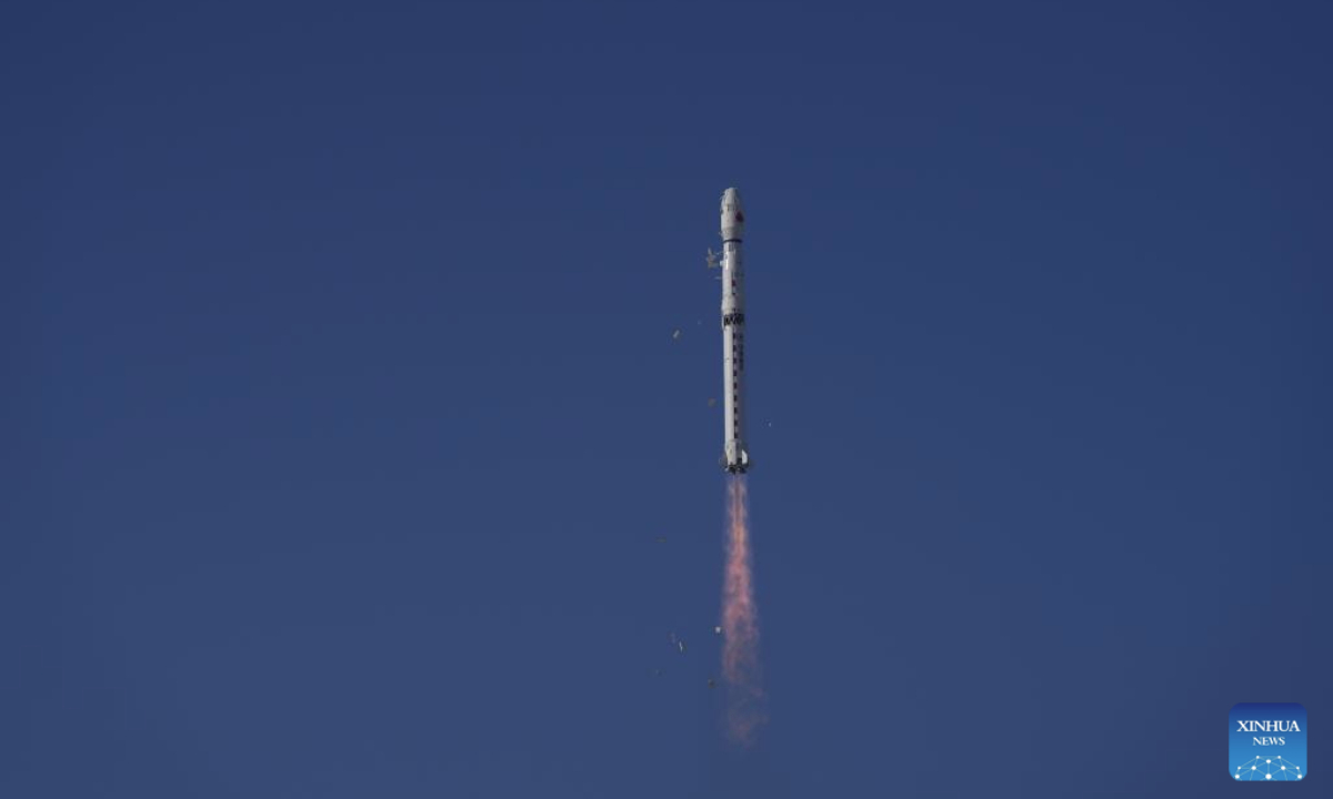 A Long March-4B rocket carrying Ziyuan III 04 satellite blasts off from the Taiyuan Satellite Launch Center in north China's Shanxi Province, on Dec. 16, 2025. The satellite was launched at 11:17 a.m. Beijing time. (Photo by Wang Yapeng/Xinhua)