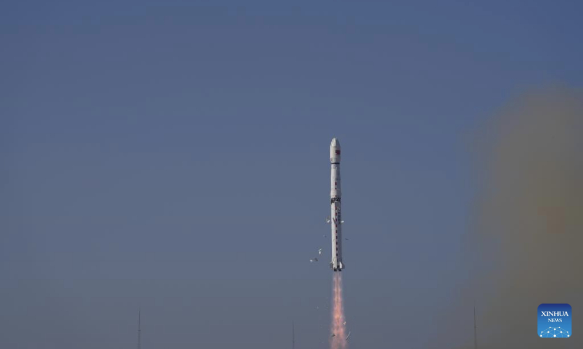 A Long March-4B rocket carrying Ziyuan III 04 satellite blasts off from the Taiyuan Satellite Launch Center in north China's Shanxi Province, on Dec. 16, 2025. The satellite was launched at 11:17 a.m. Beijing time. (Photo by Wang Yapeng/Xinhua)