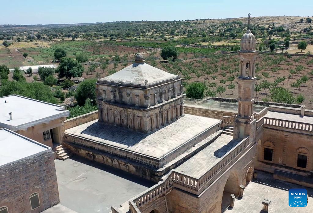An aerial drone photo taken on Dec. 14, 2025 shows the historic Anitli neighborhood in Midyat, Mardin province, Türkiye. Anitli has been named one of the Best Tourism Villages 2025 by the United Nations World Tourism Organization (UNWTO), a designation expected to further boost the area's growing tourism momentum. It has preserved its natural charm and is home to historic landmarks that captivate visitors. (Mustafa Kaya/Handout via Xinhua)