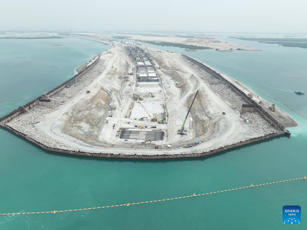 A drone photo taken on Dec. 5, 2025 shows the construction site of Abu Dhabi 1B tunnel in Abu Dhabi, the United Arab Emirates. (China Railway Tunnel Group/Handout via Xinhua)