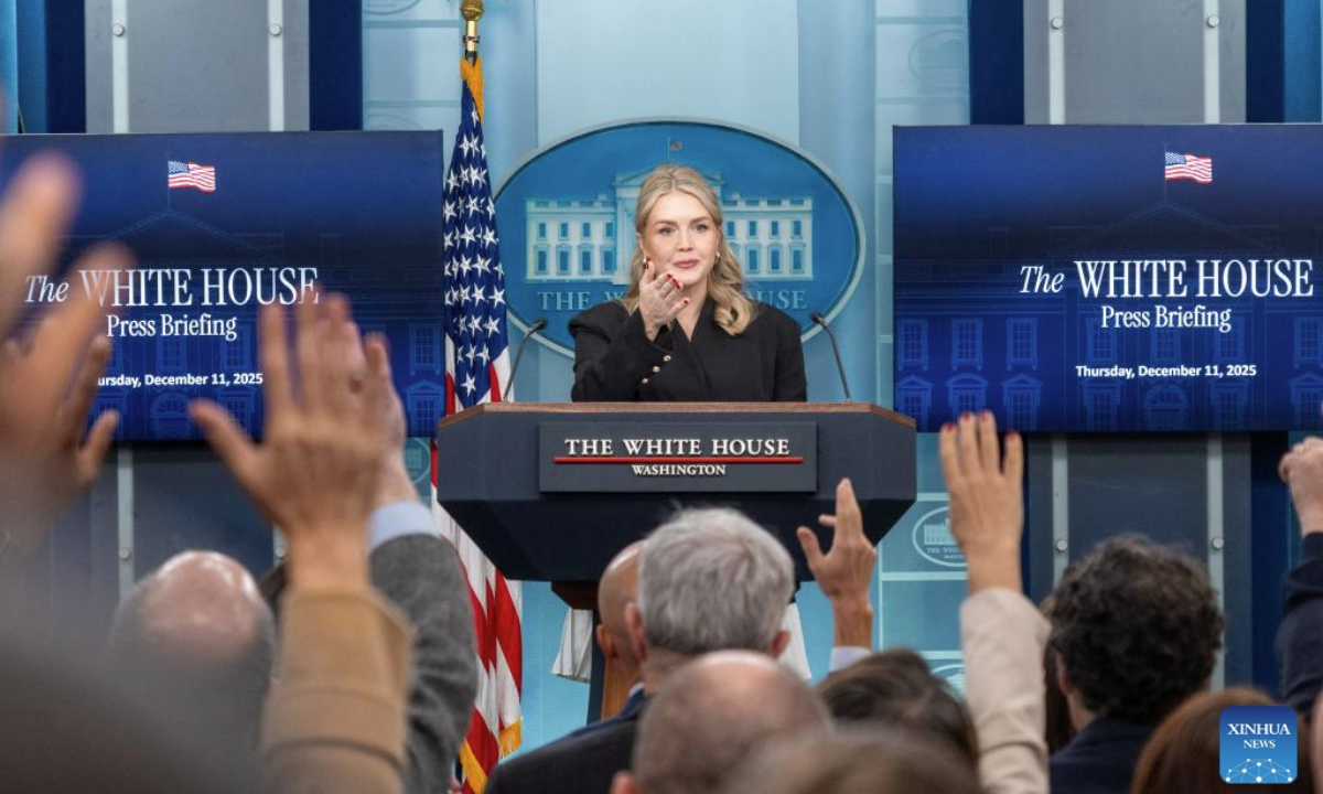 White House Press Secretary Karoline Leavitt attends a daily press briefing at the White House in Washington, D.C., the United States, on Dec. 11, 2025. (Photo by Li Yuanqing/Xinhua)