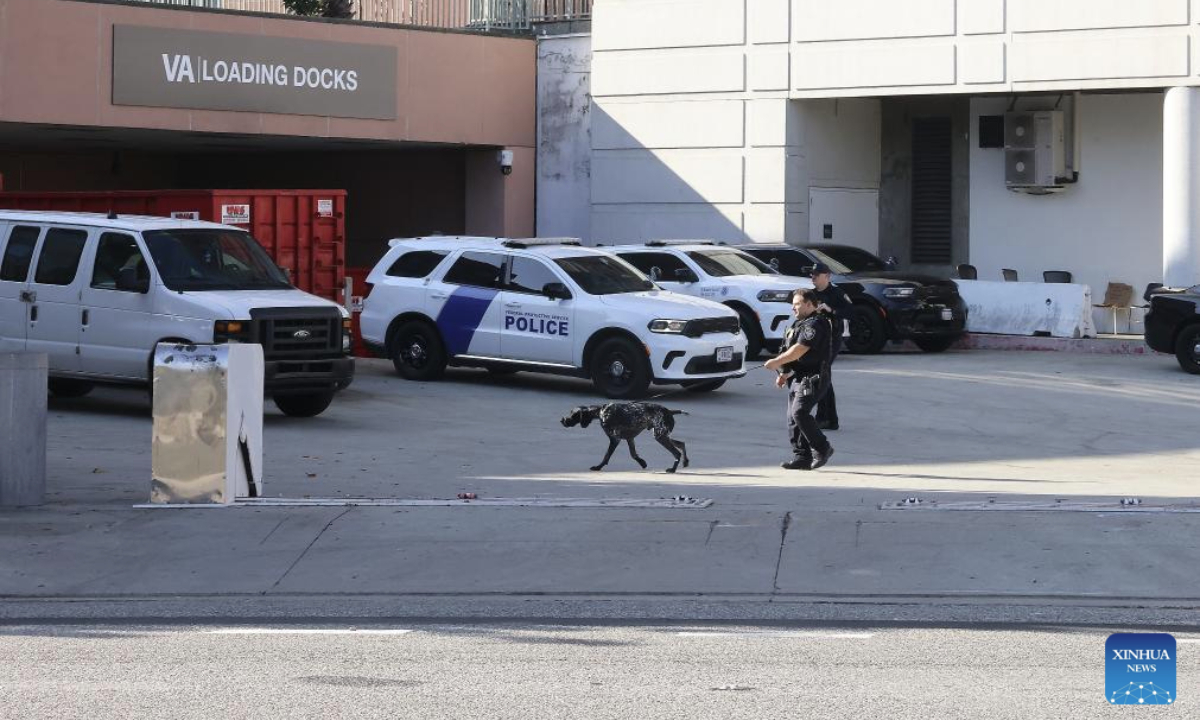 Police officers of the U.S. Department of Homeland Security are on duty at the Metropolitan Detention Center in Los Angeles, California, the United States on Dec. 15, 2025. Four people accused of plotting New Year's Eve bombings in California have been arrested, U.S. authorities said Monday. (Photo by Qiu Chen/Xinhua)