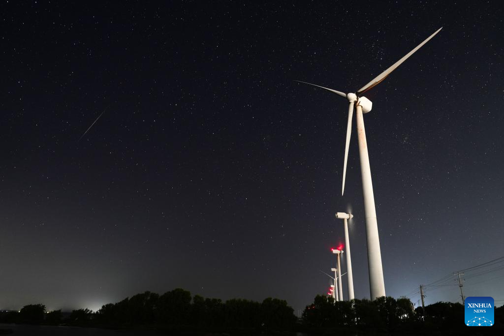 This photo taken on Dec. 15, 2025 shows the Geminid meteor shower in the sky over Puttalam, Sri Lanka. (Photo by Thilina Kaluthotage/Xinhua)