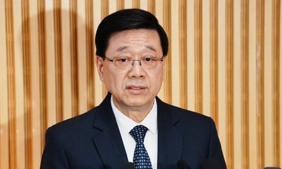 The Hong Kong Special Administrative Region (HKSAR) Chief Executive John Lee speaks at a press conference on December 12, 2025. Photo: Screenshot of local media reports 