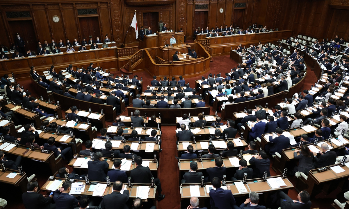 Japanese Prime Minister Sanae Takaichi attends House of Representatives plenary session at the Diet building in Tokyo on December 8, 2025. Photo: VCG