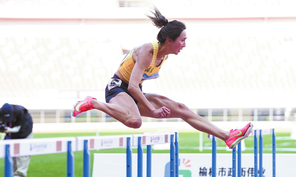 Lin Yuwei competes in the women's 100m hurdles during the National Athletics Grand Prix in Yulin, Northwest China's Shaanxi Province, on July 14, 2025. Photo courtesy of Lin Yuwei
