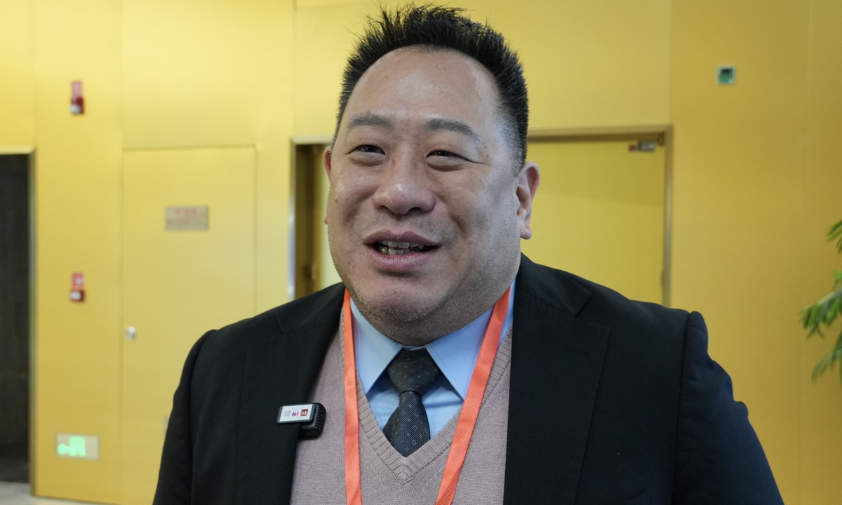 Lei Hong Yi, director-general of the Council for Industrial and Commercial Development from Taiwan island, talks to media on the sidelines of the 2025 annual conference of the Cross-Strait CEO Summit starting on December 16, 2025 in Nanjing, East China's Jiangsu Province. Photo: Chu Daye/GT