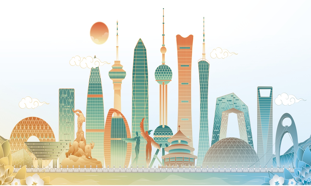 Landmark buildings in Beijing,  Shanghai, Shenzhen, and Guangzhou. Photo: VCG