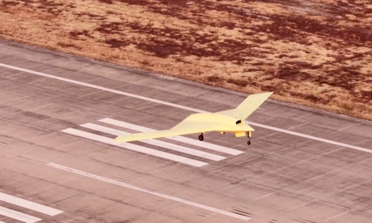 China's high-altitude, high-speed drone, the CH-7, recently successfully completes its first flight at an airfield in Northwest China. Photo: a screenshot of a video of the landing and taxiing of the CH-7 drone. Photo: VCG