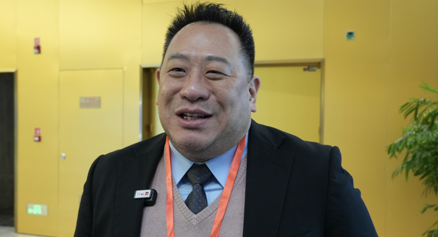 Lei Hong Yi, director-general of the Council for Industrial and Commercial Development from Taiwan island, talks to media on the sidelines of the 2025 annual conference of the Cross-Strait CEO Summit starting on December 16, 2025 in Nanjing, East China's Jiangsu Province. Photo: Chu Daye/GT