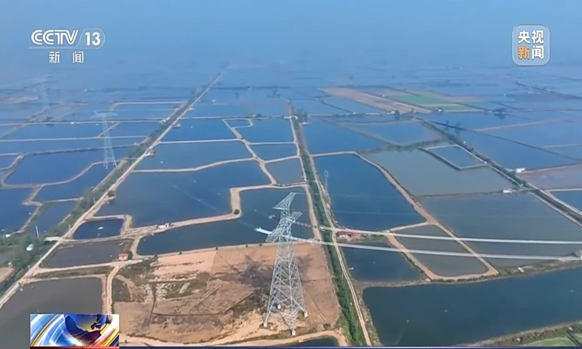 China's first ±800-kilovolt ultra-high-voltage (UHV) power transmission project extending into the heart of the Qinghai-Tibet Plateau Photo: Screenshot of a CCTV report