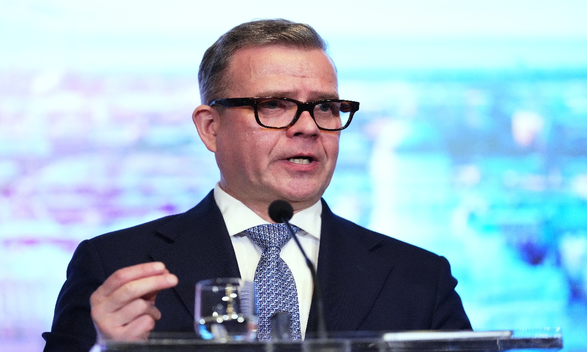 Prime Minister of Finland Petteri Orpo briefs the media at the Eastern Flank Summit at the House of the Estates in Helsinki, Finland, on December 16, 2025. Photo: VCG