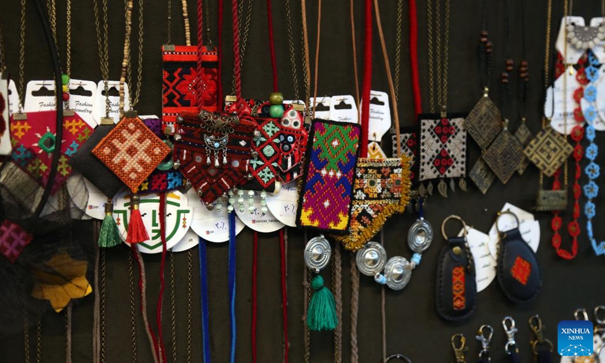 Traditional handicrafts are pictured at a shop in Zahedan, capital of Sistan and Baluchestan province, Iran, Dec. 18, 2025. Bordering Pakistan and Afghanistan, Sistan and Baluchestan province is located in southeastern Iran. (Xinhua/Shadati)
