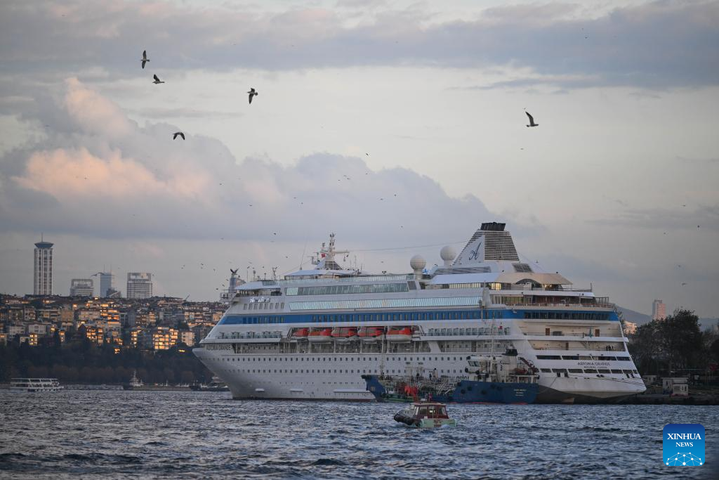 This file photo taken on Nov. 24, 2025 shows the cruise ship Astoria Grande docked in Istanbul, Türkiye. Foreign tourist arrivals in Türkiye reached 2.8 million in November, highlighting the country's sustained tourism growth, as the total number of foreign visitors reached 50.06 million in the first 11 months of the year, according to statistics released by the Ministry of Culture and Tourism on December 22. (Xinhua/Liu Lei)