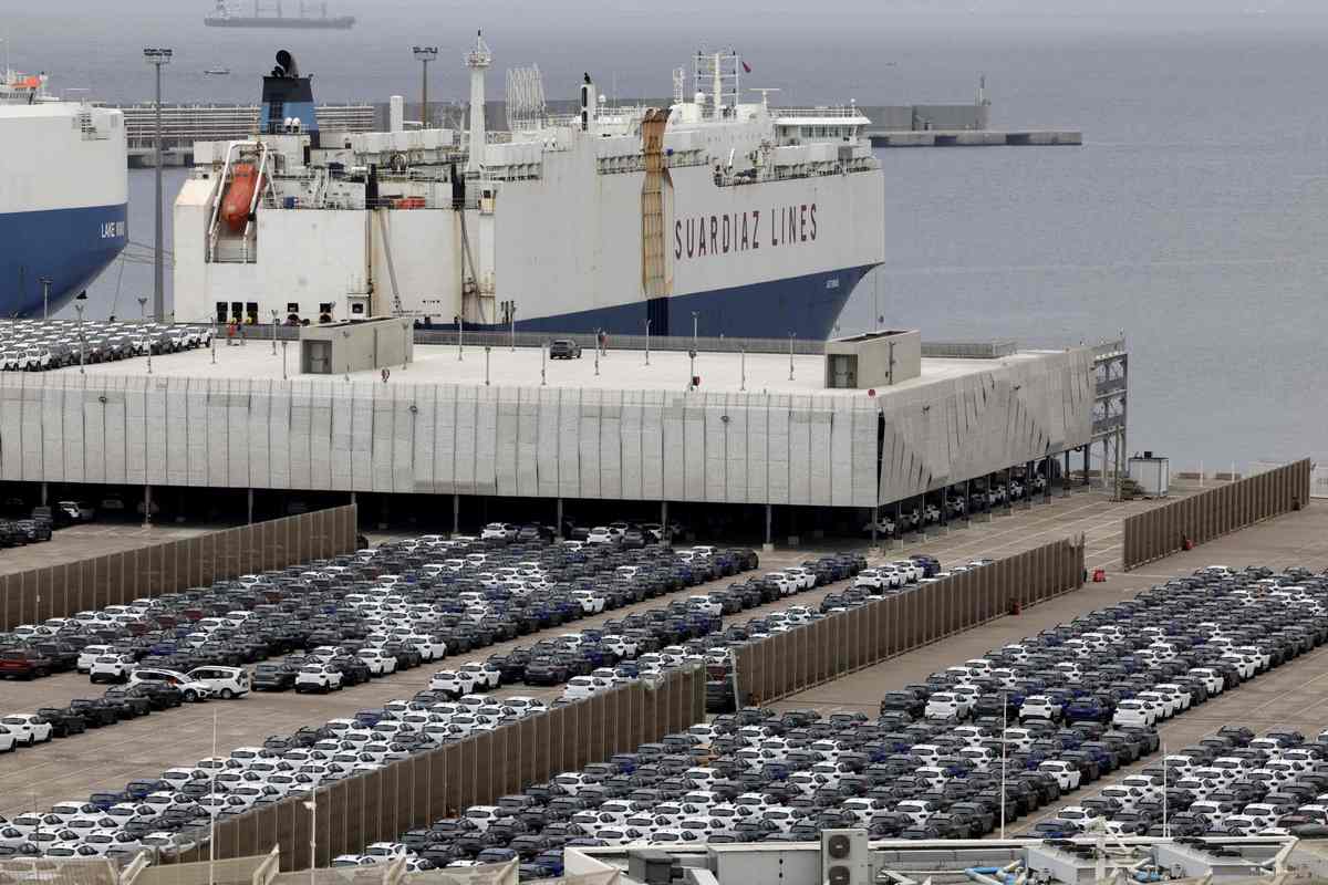 An aerial drone photo taken on July 10, 2025 shows cars park in the Tanger Med port in the northern Moroccan city of Tangiers. Photo: VCG