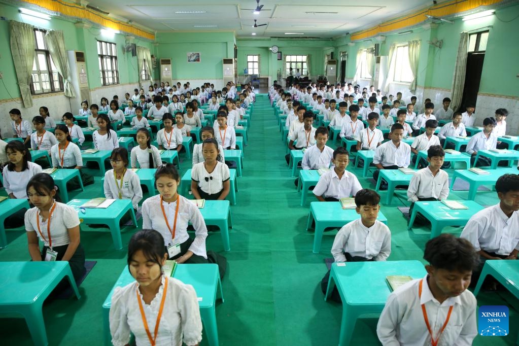 Students attend a meditation course at a post-primary monastic school in Yangon, Myanmar, Dec. 11, 2025. (Xinhua/Myo Kyaw Soe)
