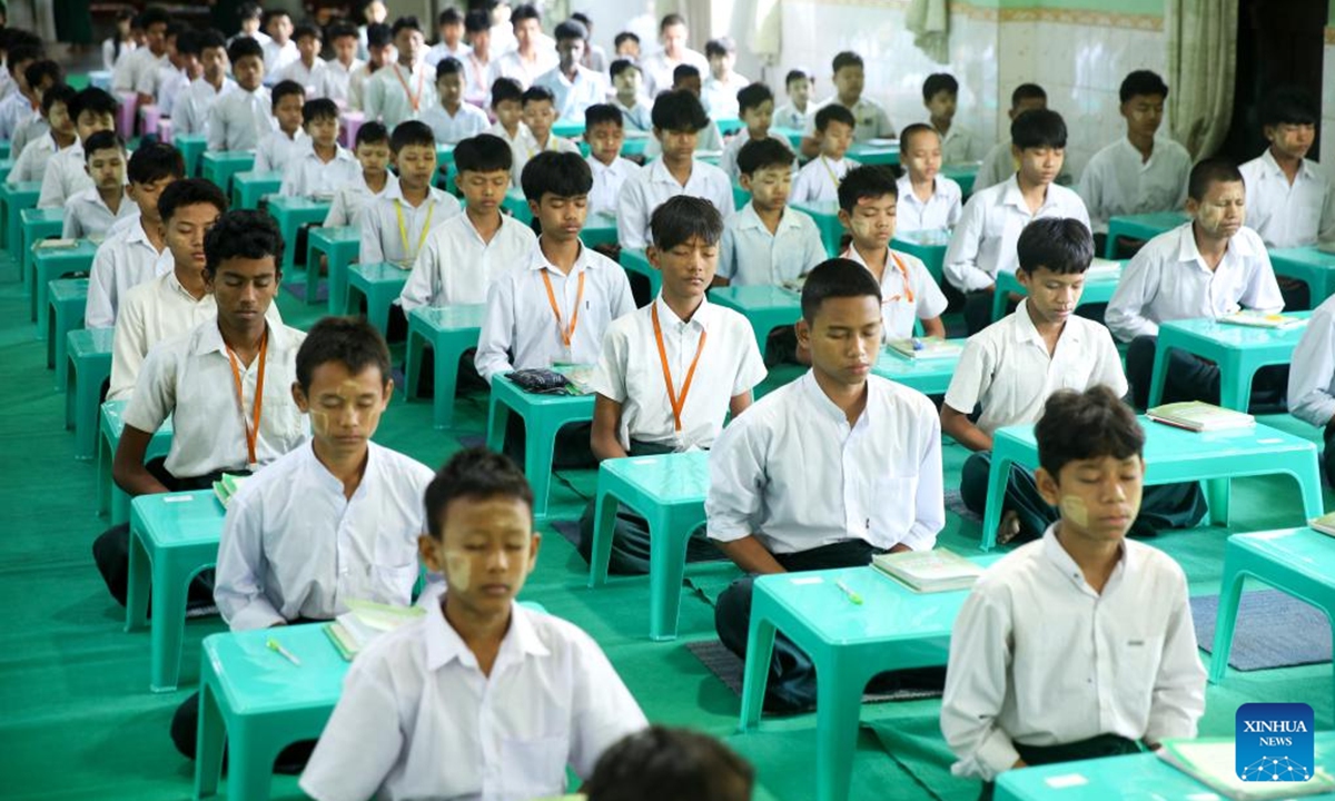 Students attend a meditation course at a post-primary monastic school in Yangon, Myanmar, Dec. 11, 2025. (Xinhua/Myo Kyaw Soe)