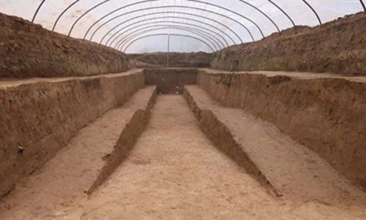 Panoramic view of the hardened surface in the southern section of the Epang Palace Photo: Courtesy of CASS