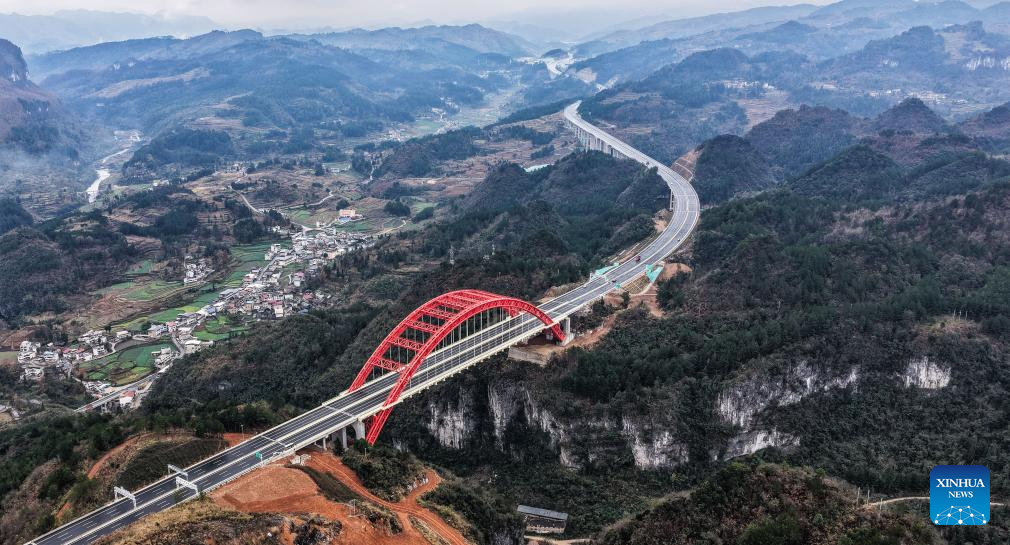 An aerial drone photo shows the Machang River grand bridge along the Guiyang-Pingtang Expressway in southwest China's Guizhou Province, Dec. 23, 2025. The Guiyang-Pingtang Expressway has successfully passed the acceptance inspection on Wednesday and is set to open for operation soon.

The expressway starts from Yangchang Town in Wudang District of Guiyang City, and ends at Yunyang Pass in Pingtang County of Qiannan Bouyei and Miao Autonomous Prefecture. The project covers a total length of 174.018 kilometers with a designed speed of 100 kilometers per hour. (Xinhua/Tao Liang)