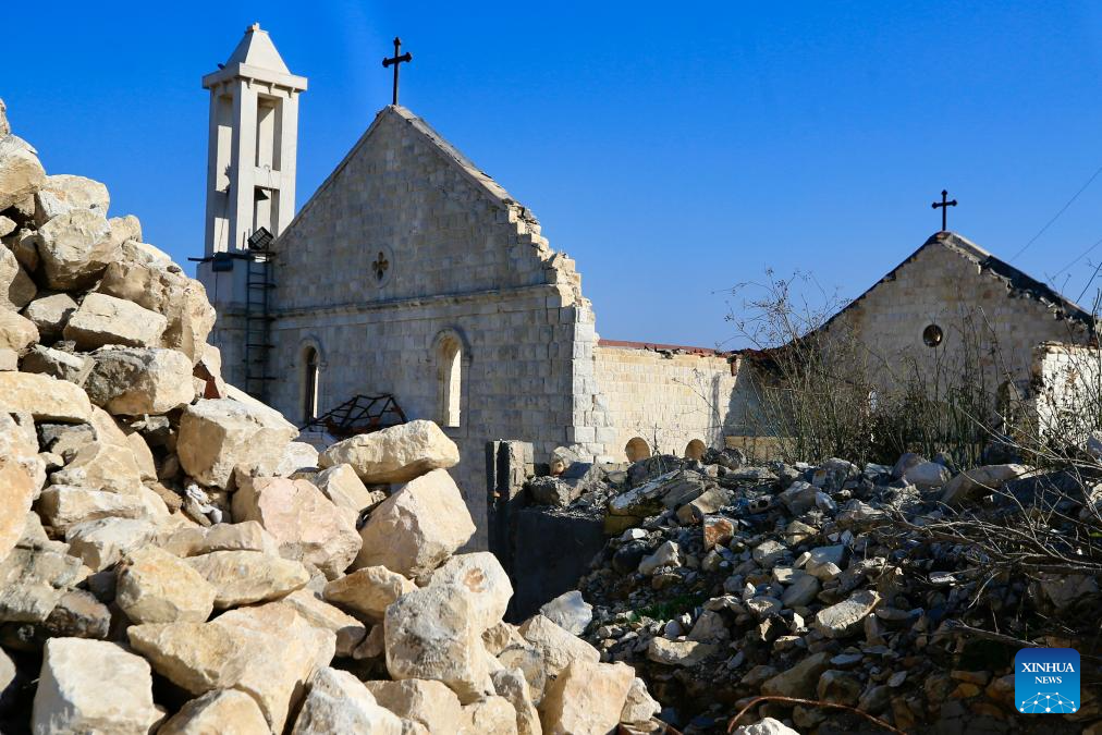 This photo taken on Dec. 25, 2025 shows a church destroyed by the Israeli army during the war, in southern Lebanese village of Yaroun. The church had stood for 102 years. (Photo by Ali Hashisho/Xinhua)