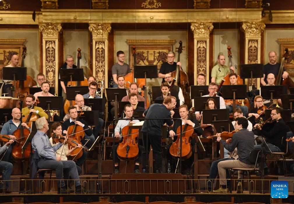 Members of the Vienna Philharmonic are seen at the rehearsal of the 2026 Vienna Philharmonic New Year's Concert in Vienna, Austria, Dec. 29, 2025. (Xinhua/He Canling)