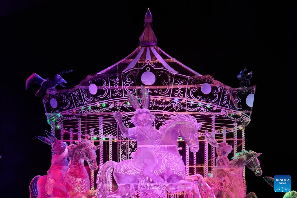 People visit an ice sculpture festival in St. Petersburg, Russia, Dec. 27, 2025. The event kicked off here on Saturday. (Photo by Irina Motina/Xinhua)