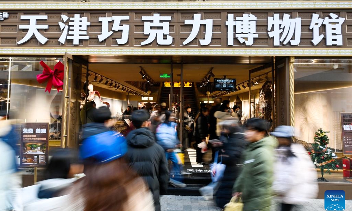 This photo shows a chocolate museum in Tianjin, north China, Dec. 28, 2025. A chocolate museum has officially opened to the public in Tianjin. The museum displays more than 20 sets of handmade chocolate sculptures, with a total chocolate usage of nearly 10 tonnes. (Xinhua/Zhao Zishuo)