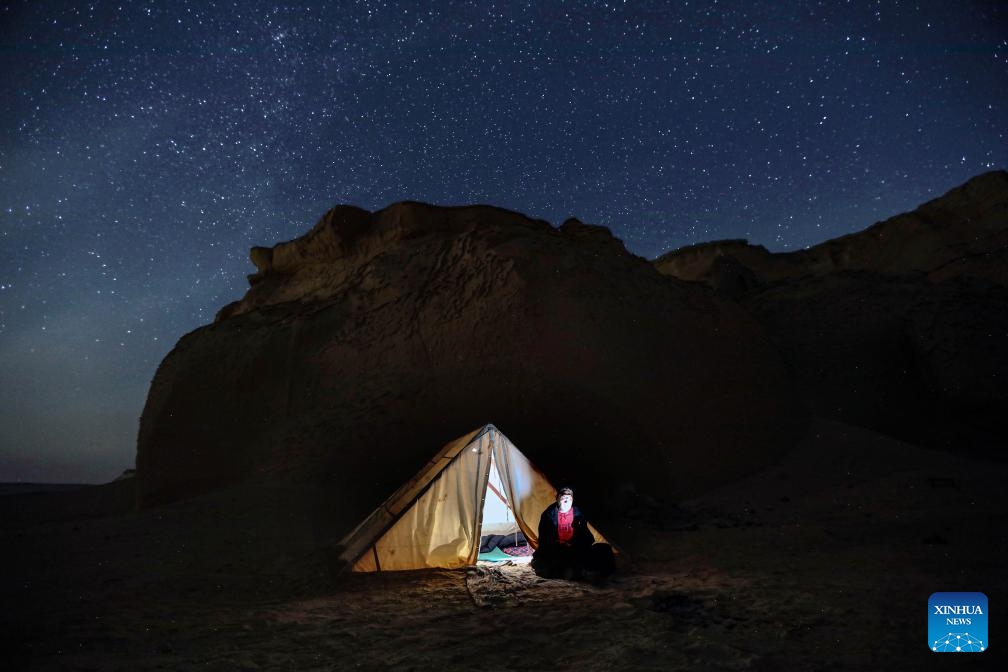 This long exposure photo taken on Dec. 26, 2025 shows the starry sky over the desert in Wadi Al-Hitan of Fayoum, Egypt. (Xinhua/Ahmed Gomaa)