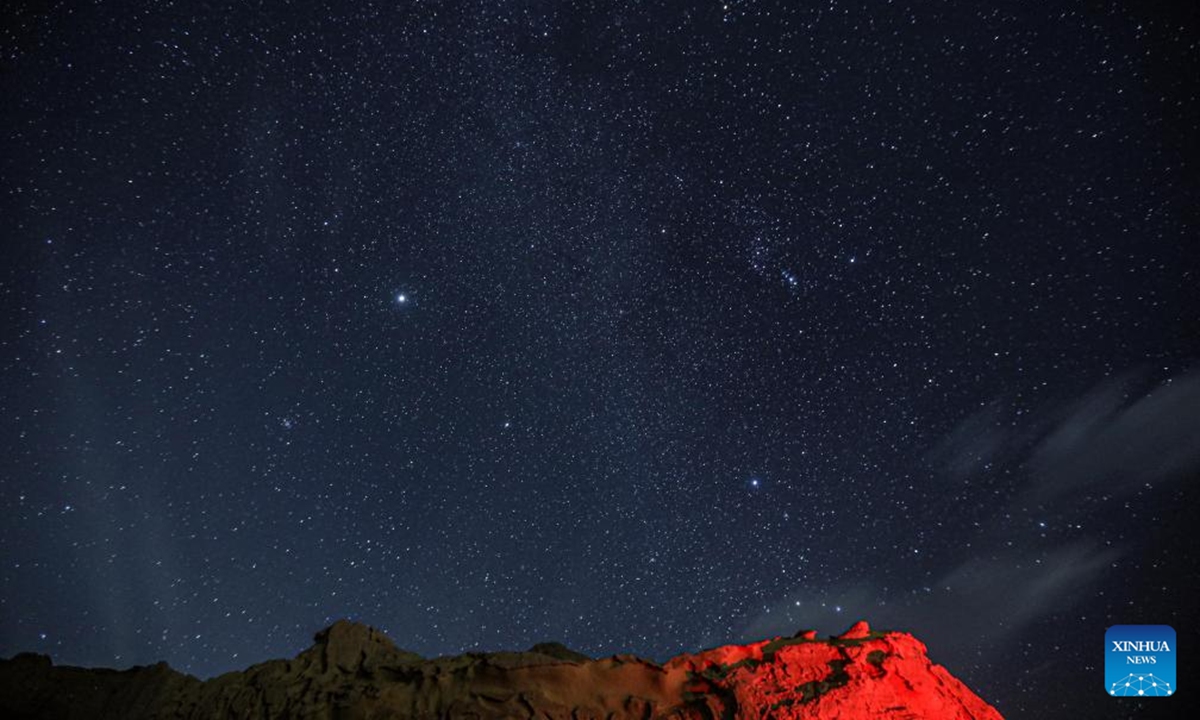 This long exposure photo taken on Dec. 26, 2025 shows the starry sky over the desert in Wadi Al-Hitan of Fayoum, Egypt. (Xinhua/Ahmed Gomaa)