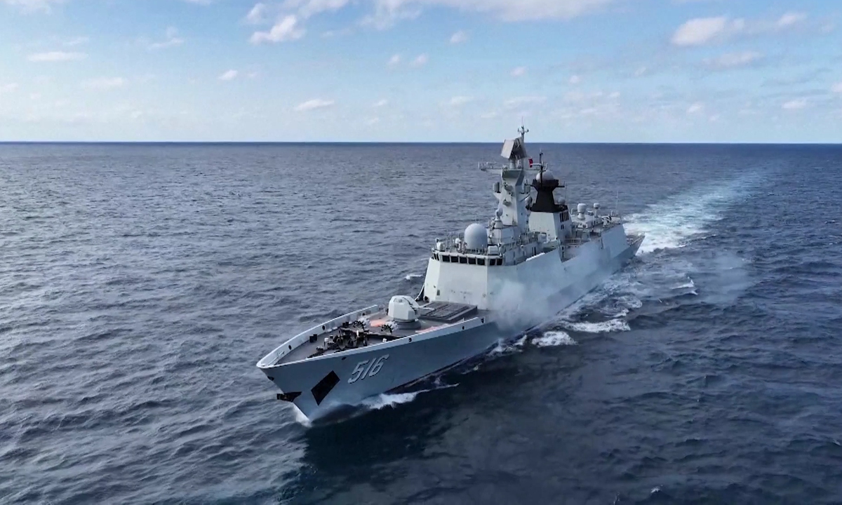 The Type 054A guided missile frigate Huaibei participates in the Justice Mission 2025 joint military drills organized by the PLA Eastern Theater Command in waters around the island of Taiwan on December 29, 2025. Photo:  VCG